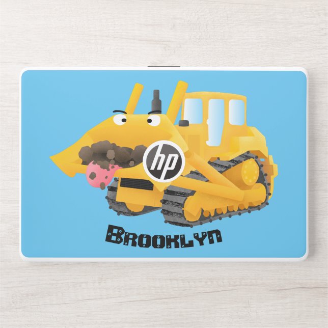Cute funny yellow bulldozer cartoon character HP laptop skin (Front)