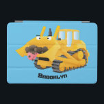Cute funny yellow bulldozer cartoon character  iPad mini cover<br><div class="desc">This funny yellow bulldozer eats dirt! Drawn in happy cartoon illustration style with tongue and eyes to create a cute character for the budding construction worker!</div>