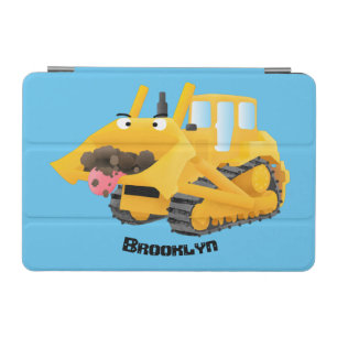 Cute funny yellow bulldozer cartoon character iPad mini cover