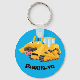 Cute funny yellow bulldozer cartoon character keychain