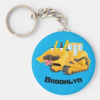 Cute funny yellow bulldozer cartoon character