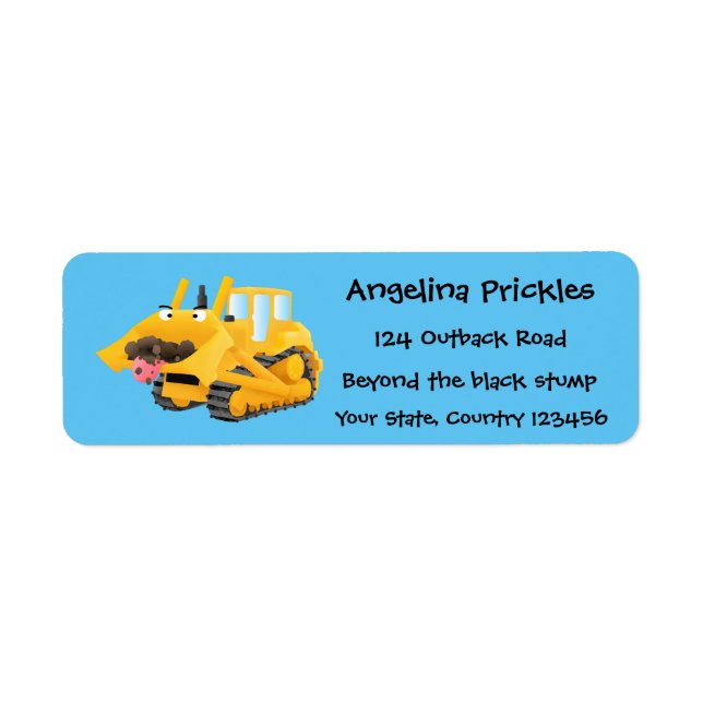 Cute funny yellow bulldozer cartoon character label (Front)