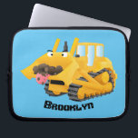 Cute funny yellow bulldozer cartoon character  laptop sleeve<br><div class="desc">This funny yellow bulldozer eats dirt! Drawn in happy cartoon illustration style with tongue and eyes to create a cute character for the budding construction worker!</div>
