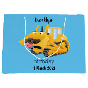 Cute funny yellow bulldozer cartoon character  large gift bag