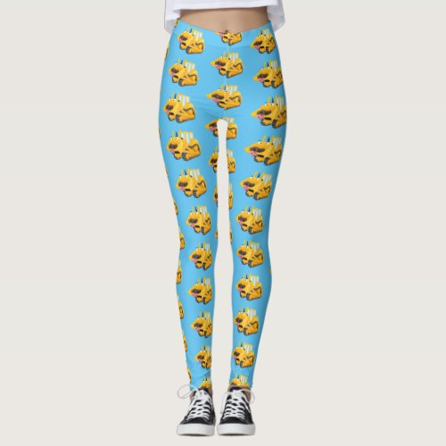 Cute funny yellow bulldozer cartoon character leggings