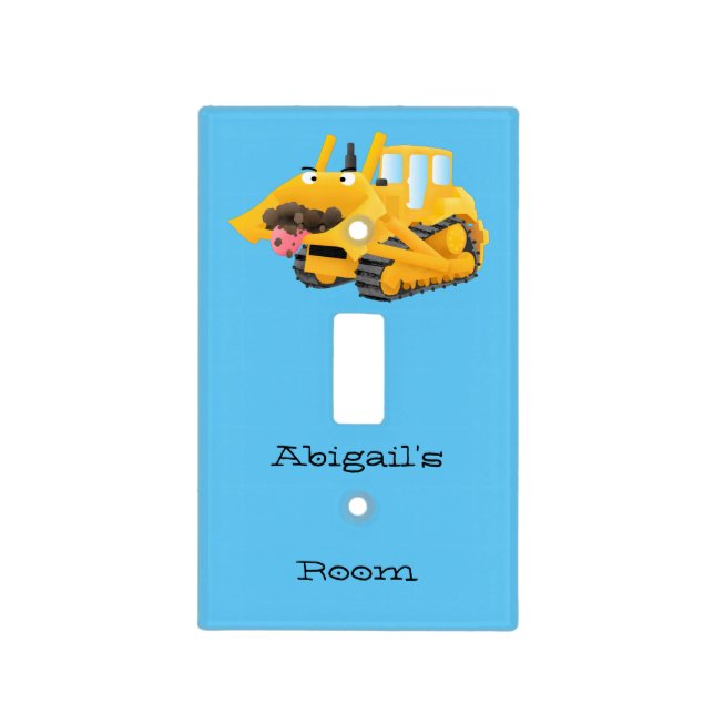 Cute funny yellow bulldozer cartoon character light switch cover (Front)
