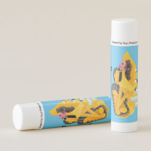 Cute funny yellow bulldozer cartoon character lip balm
