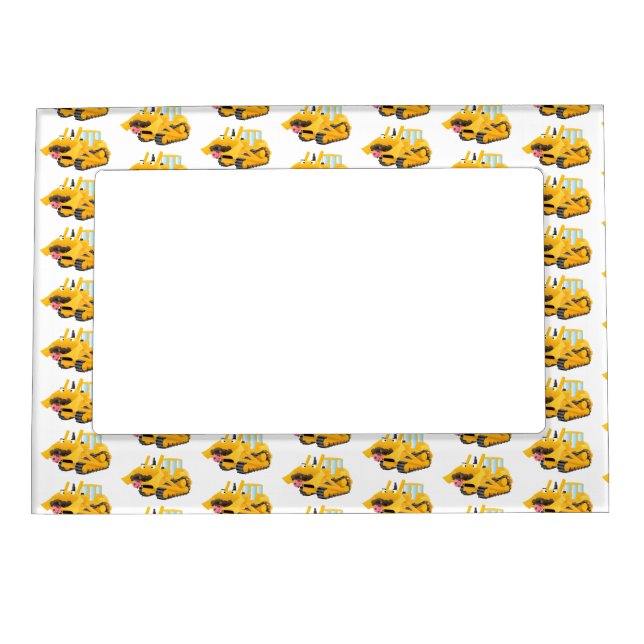 Cute funny yellow bulldozer cartoon character magnetic frame (Front)