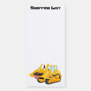 Cute funny yellow bulldozer cartoon character magnetic notepad