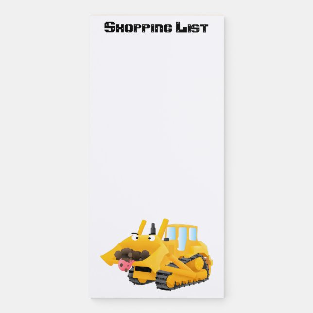 Cute funny yellow bulldozer cartoon character magnetic notepad (Front)
