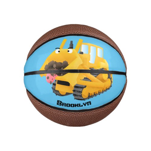 Cute funny yellow bulldozer cartoon character mini basketball