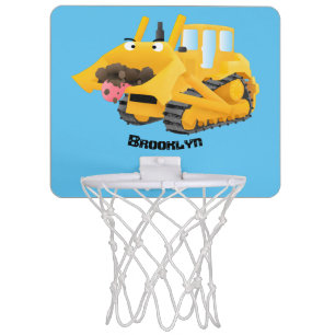 Cute funny yellow bulldozer cartoon character mini basketball hoop