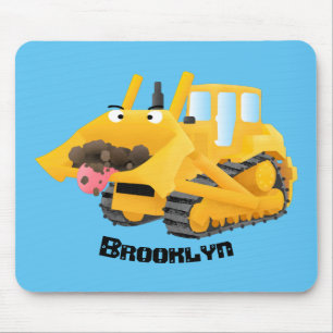 Cute funny yellow bulldozer cartoon character  mouse pad