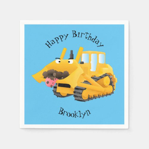 Cute funny yellow bulldozer cartoon character napkins