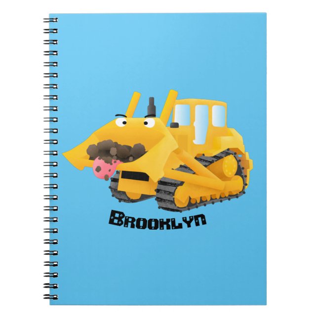 Cute funny yellow bulldozer cartoon character  notebook (Front)