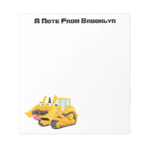 Cute funny yellow bulldozer cartoon character notepad