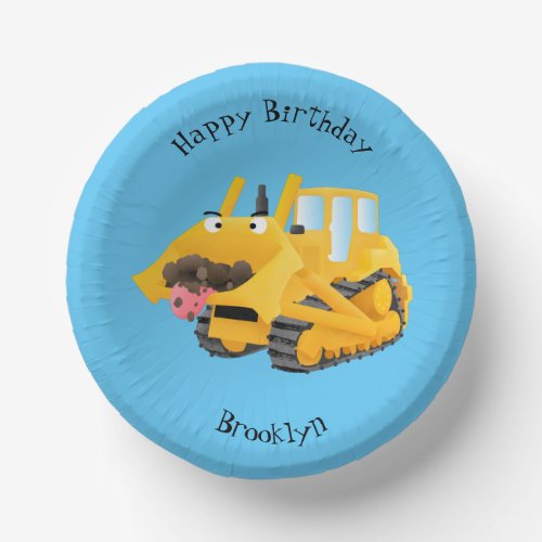 Cute funny yellow bulldozer cartoon character paper bowls