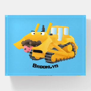 Cute funny yellow bulldozer cartoon character paperweight