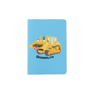 Cute funny yellow bulldozer cartoon character  passport holder
