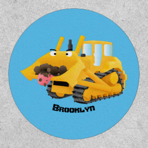 Cute funny yellow bulldozer cartoon character patch