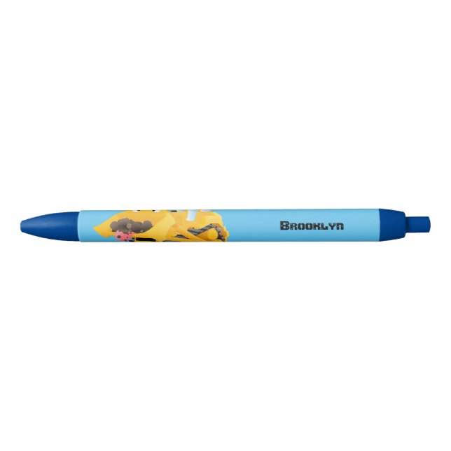 Cute funny yellow bulldozer cartoon character pen (Front)
