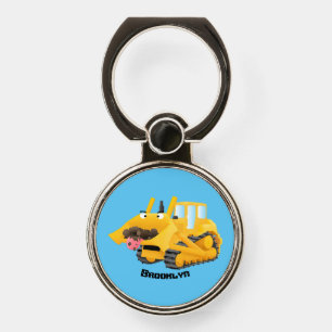 Cute funny yellow bulldozer cartoon character  phone ring stand