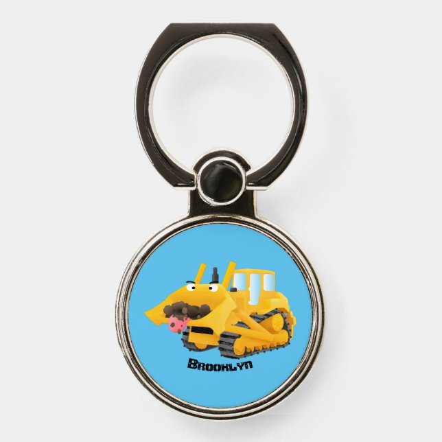 Cute funny yellow bulldozer cartoon character  phone ring stand (Front)
