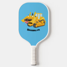 Cute funny yellow bulldozer cartoon character 