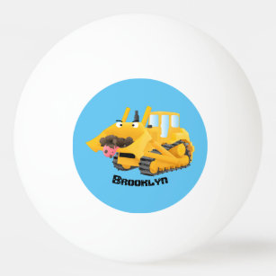Cute funny yellow bulldozer cartoon character ping pong ball