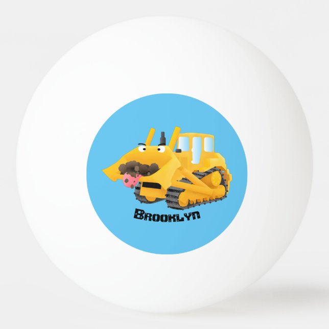 Cute funny yellow bulldozer cartoon character ping pong ball (Front)
