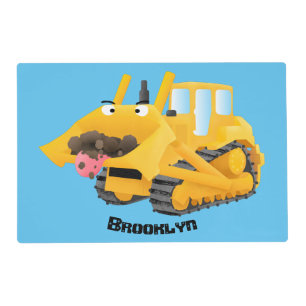 Cute funny yellow bulldozer cartoon character placemat