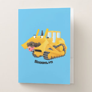 Cute funny yellow bulldozer cartoon character pocket folder
