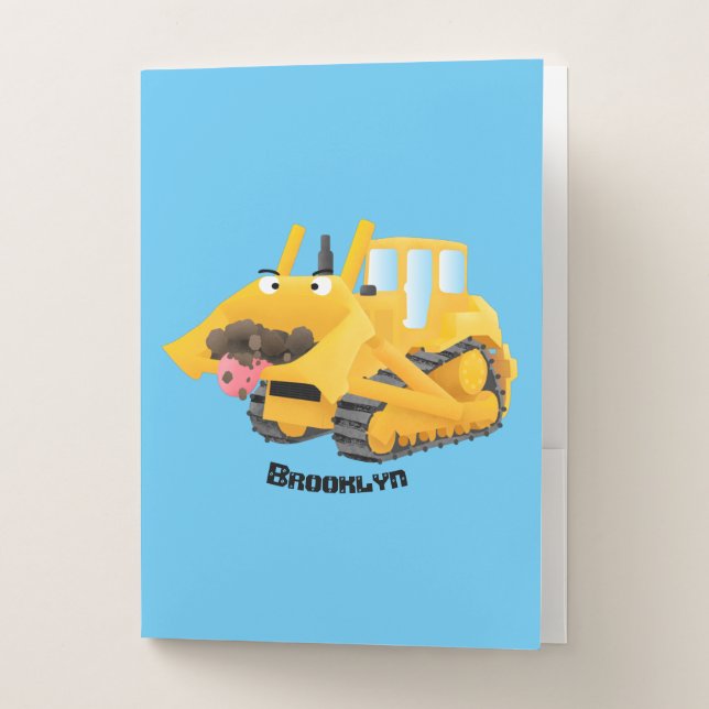 Cute funny yellow bulldozer cartoon character  pocket folder (Front)