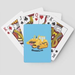 Cute funny yellow bulldozer cartoon character poker cards