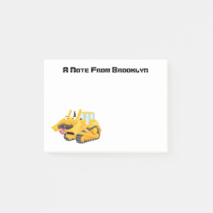 Cute funny yellow bulldozer cartoon character post-it notes