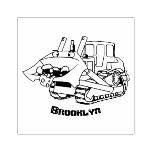 Cute funny yellow bulldozer cartoon character rubber stamp