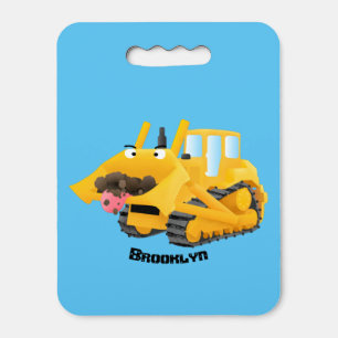 Cute funny yellow bulldozer cartoon character seat cushion