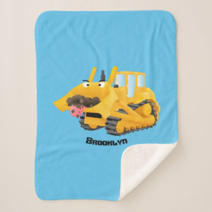 Cute funny yellow bulldozer cartoon character sherpa blanket