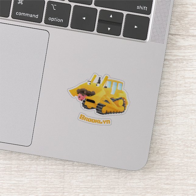 Cute funny yellow bulldozer cartoon character sticker (Detail)