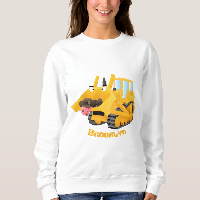 Cute funny yellow bulldozer cartoon character  sweatshirt (Front)