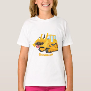 Cute funny yellow bulldozer cartoon character  T-Shirt