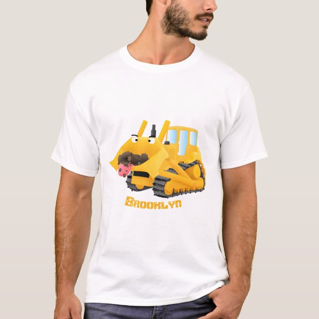 Cute funny yellow bulldozer cartoon character  T-Shirt (Front)