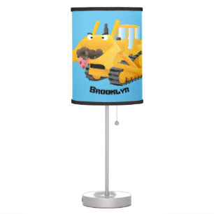 Cute funny yellow bulldozer cartoon character table lamp