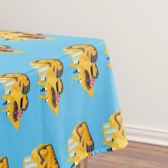 Cute funny yellow bulldozer cartoon character tablecloth (In Situ)