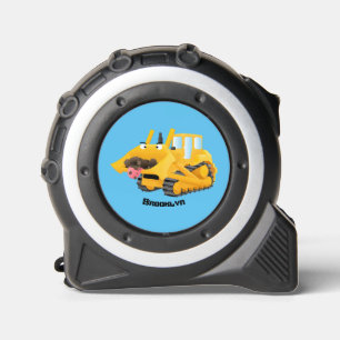 Cute funny yellow bulldozer cartoon character tape measure