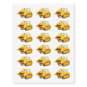 Cute funny yellow bulldozer cartoon character temporary tattoos