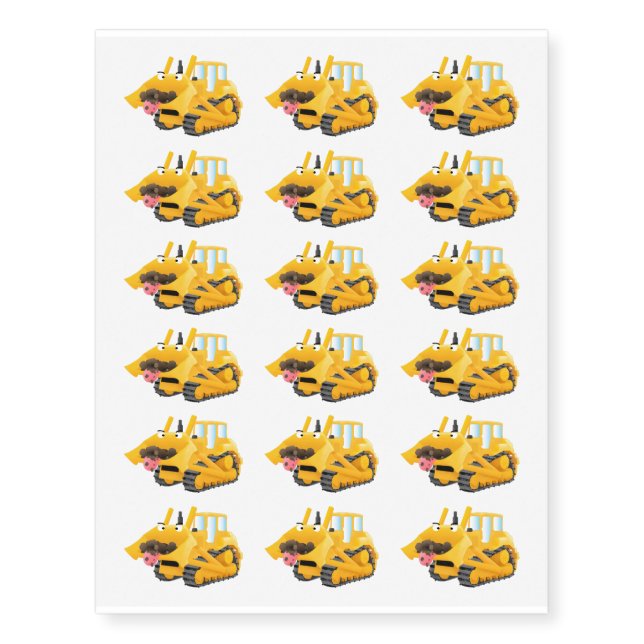 Cute funny yellow bulldozer cartoon character  temporary tattoos (Front)