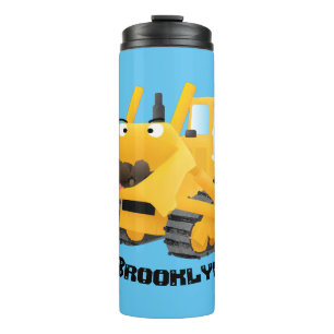 Cute funny yellow bulldozer cartoon character thermal tumbler