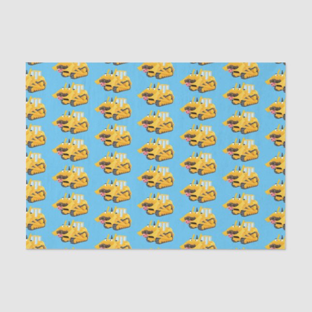 Cute funny yellow bulldozer cartoon character tissue paper (Front)