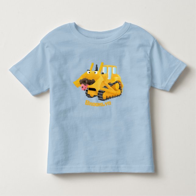 Cute funny yellow bulldozer cartoon character toddler t-shirt (Front)